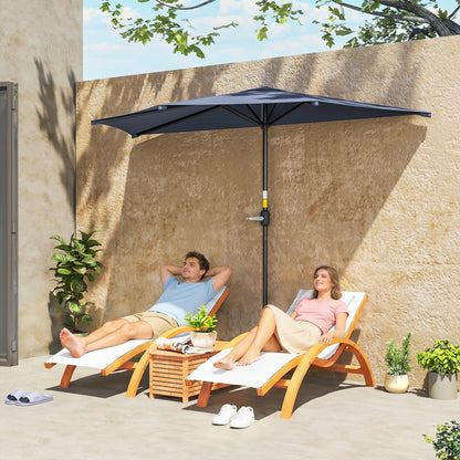9.8' Dark Blue Half-Round Patio Umbrella with Crank Handle