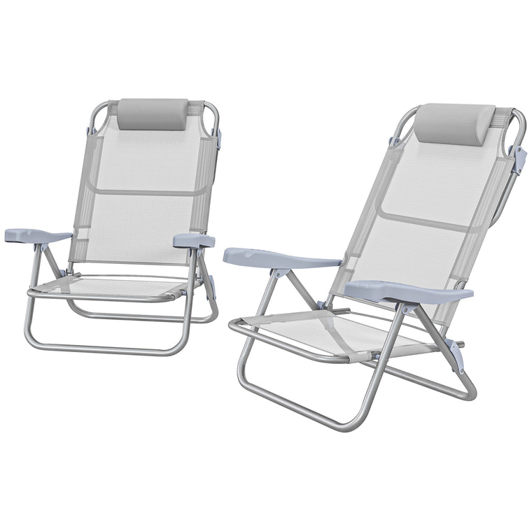 2-Piece Folding Beach Chair with Adjustable Backrest