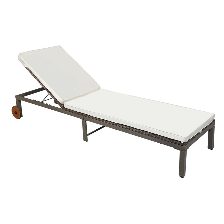 Cream White Rattan Sun Lounger with Adjustable Backrest