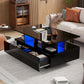 High-Gloss Coffee Table with LED Lighting and 2 Drawers, Versatile Centre Table with Open Storage, 35.5'' L x 21.5'' W x 16'' H, Black