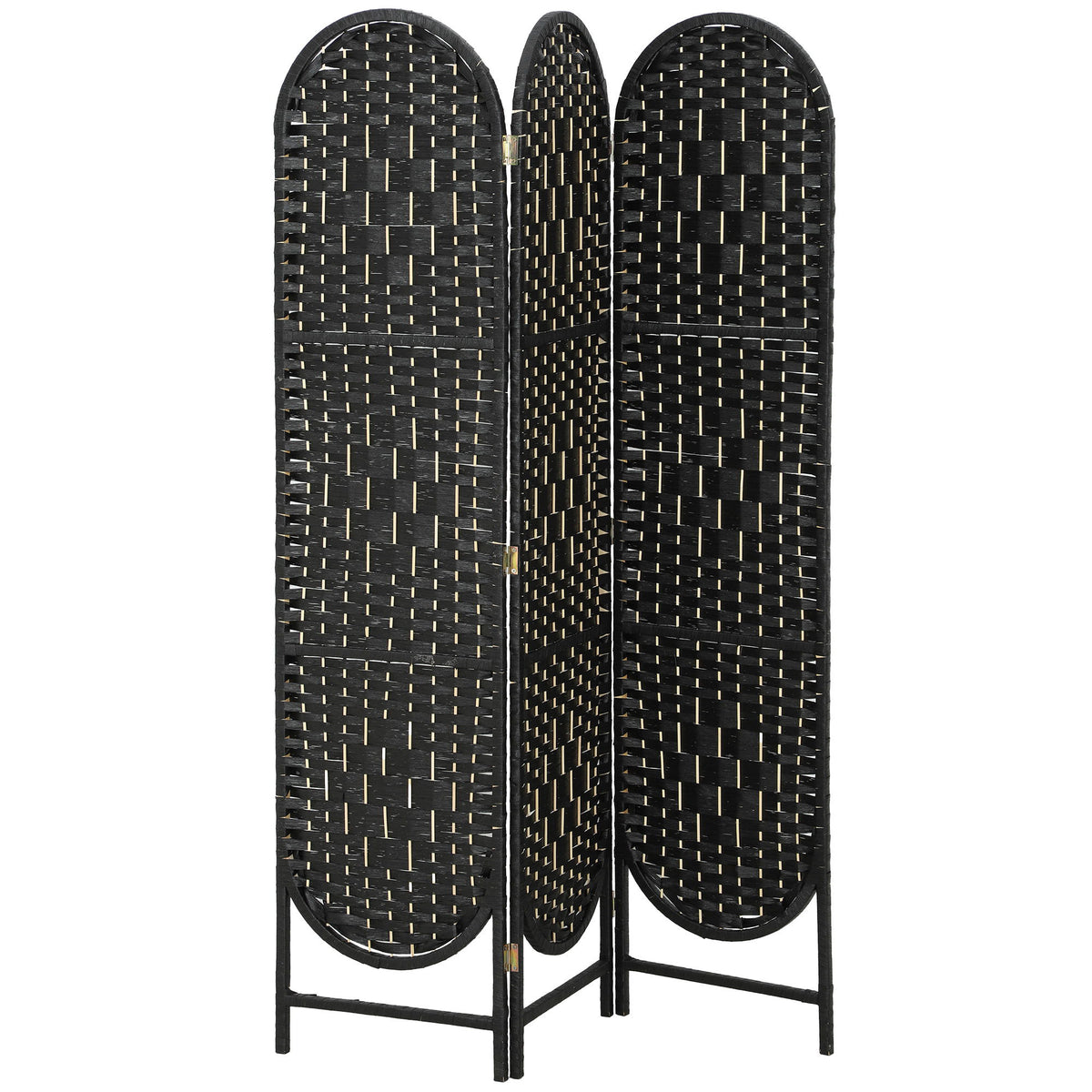 Bohemian Privacy Screen, Folding Room Divider with 3 Panels and Arched Top for Bedroom Living Room Office, Black