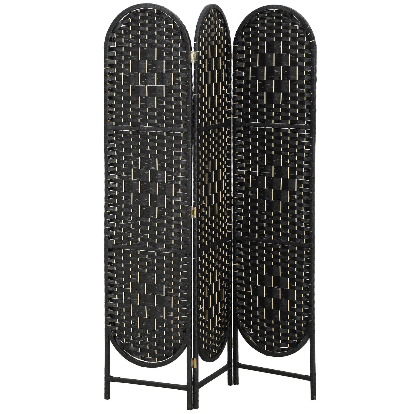 Bohemian Privacy Screen, Folding Room Divider with 3 Panels and Arched Top for Bedroom Living Room Office, Black