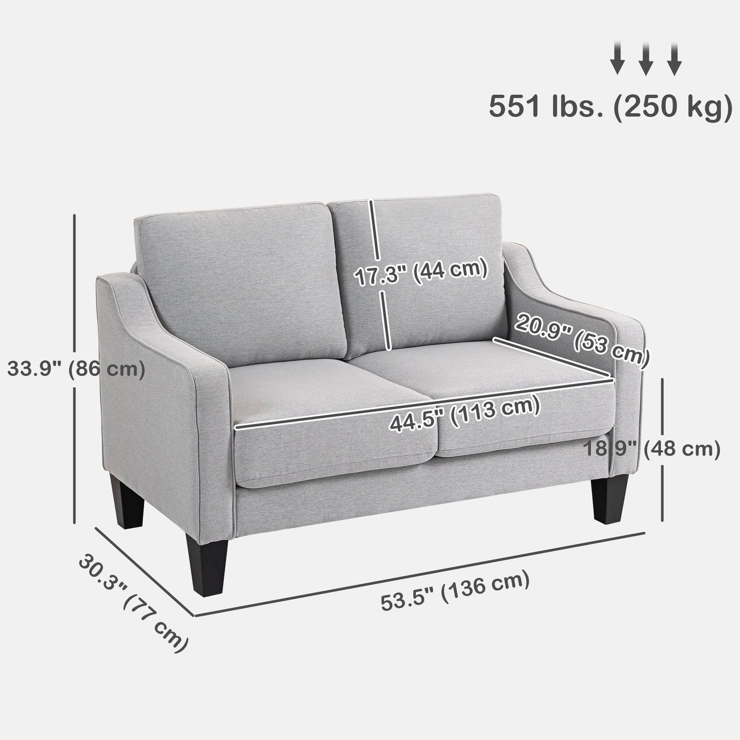 Linen Loveseat Sofa with Pocket Spring - Light Grey