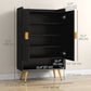 Entryway Shoe Storage Cabinet, Narrow Shoe Cabinet with Adjustable Shelves and Open Shelf for 15 Pairs of Shoes, Black