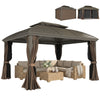 10' x 12' Hardtop Gazebo Canopy with Double Roof, Netting and Curtains for Garden, Backyard, Deck, Coffee