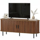 60" TV Stand with Curved Sliding Doors - Walnut Brown