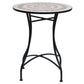 23.5" Mosaic Round Patio Table, Metal Side Bistro Coffee Table, Outdoor Furniture, Ceramic Tabletop for Garden Lawn