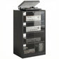 5-Tier AV Media Stand with Push to Open Glass Doors, Audio-Video Storage Cabinet with Adjustable Shelves for DVD Players, Games Consoles, Routers, Distressed Black