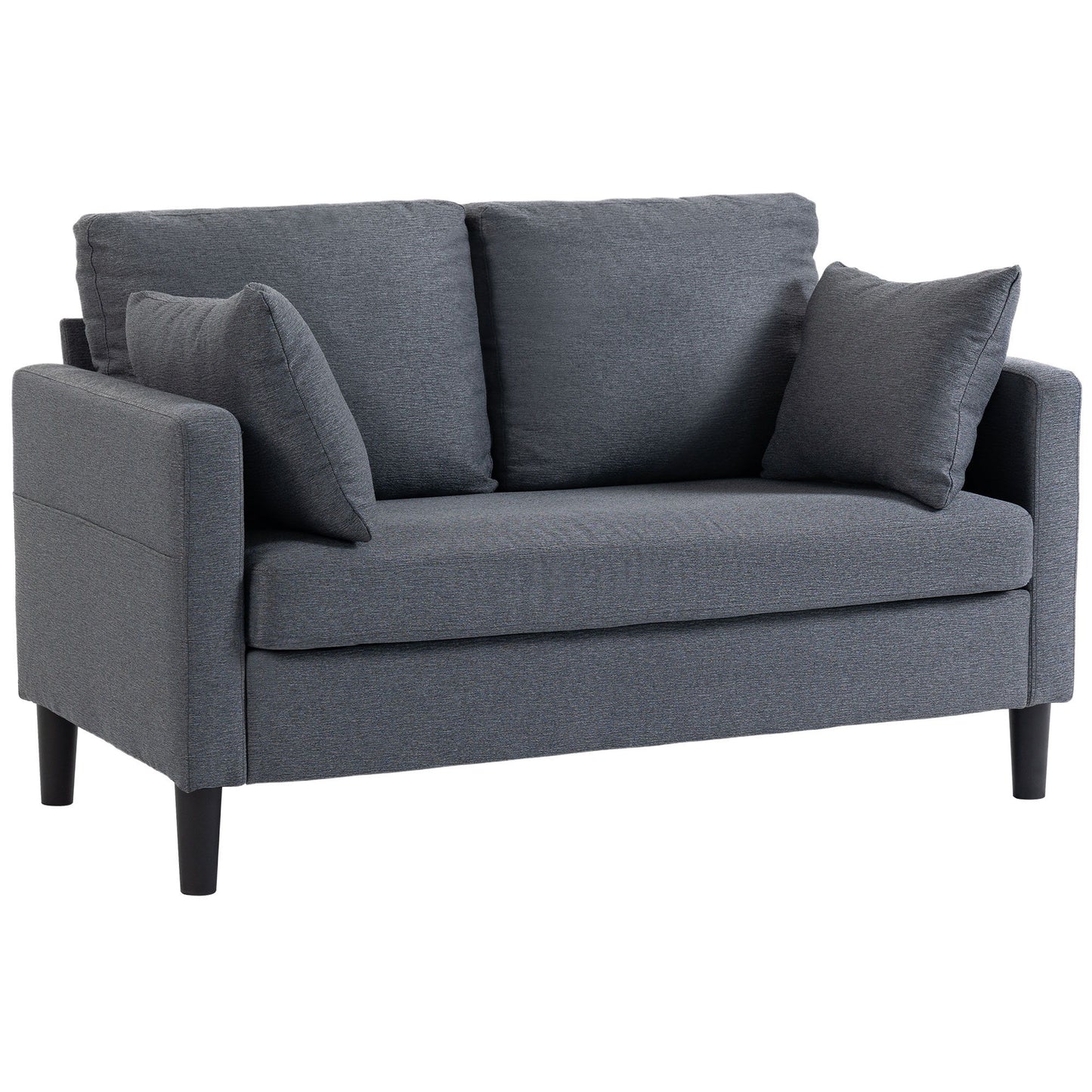 55" Loveseat Sofa, Modern Linen Upholstered Couch with Spring Cushion, 2 Pillows, Dark Grey
