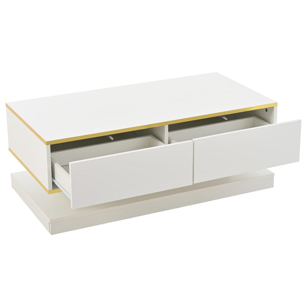 Space-Saving Coffee Table with Bottom-Slide Drawers, High-Gloss Centre Table for Living Room and Office, 39.5'' L x 19.5'' W x 15'' H, White