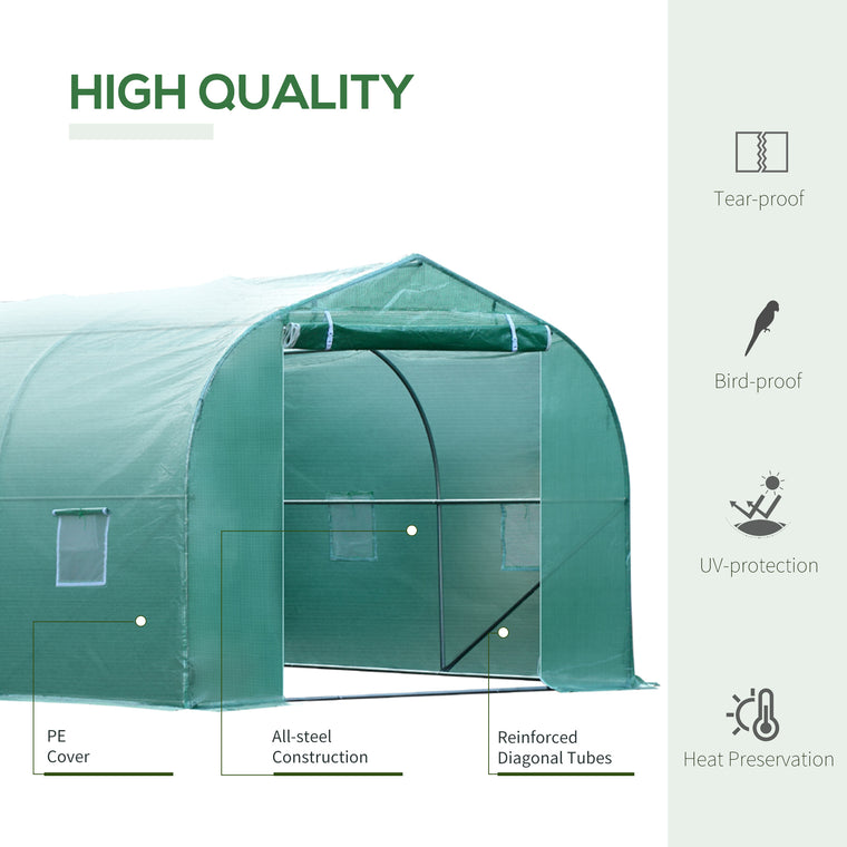 26' x 10' x 7' Green Steel Steeple Walk-In Greenhouse