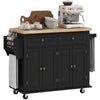 Rolling Kitchen Island with Wood Top and Spice Rack - Black