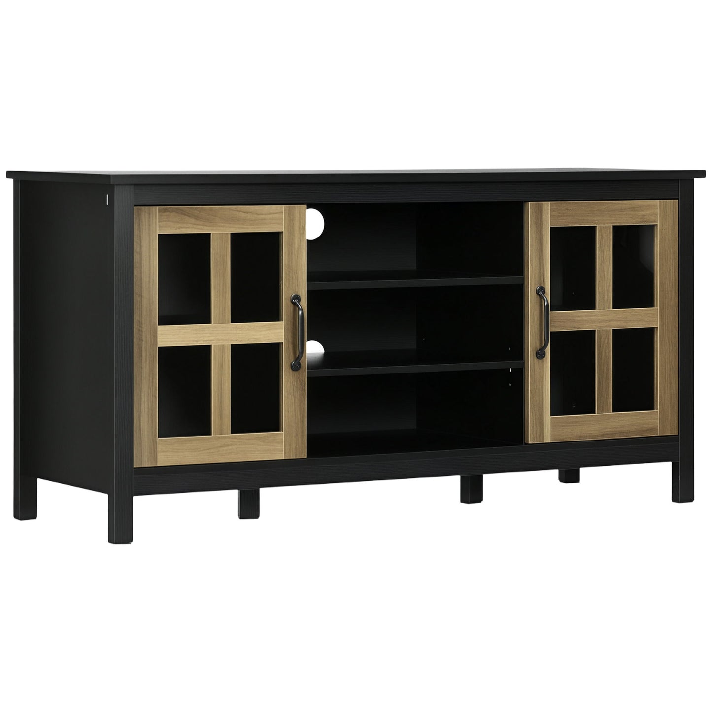 TV Stand for TVs up to 55 Inches, TV Cabinet with Adjustable Shelves and Cable Holes, TV Bench for Living Room, Black