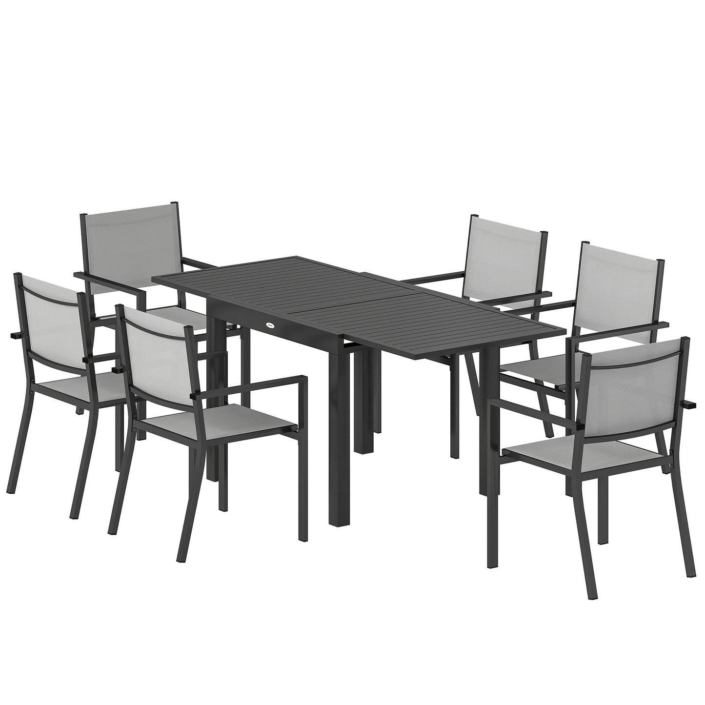 7 Pieces Outdoor Dining Set, Aluminum Patio Table and Chairs Set for 6 with Extendable Tabletop and Stackable Chairs