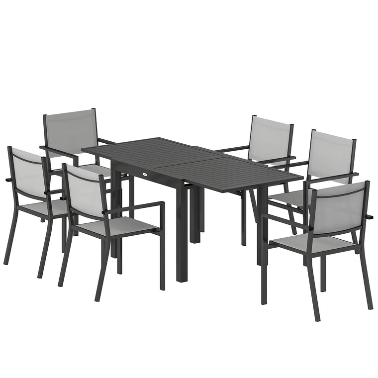 7-Piece Aluminum Dining Set for 6 with Extendable Table