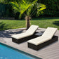 3pc Rattan Lounge Chair Set with Side Table Outdoor Patio Synthetic Rattan Wicker Sun Bed Set with Cushion
