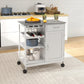 Rolling Kitchen Cart with Wine Rack and Marble Top - White