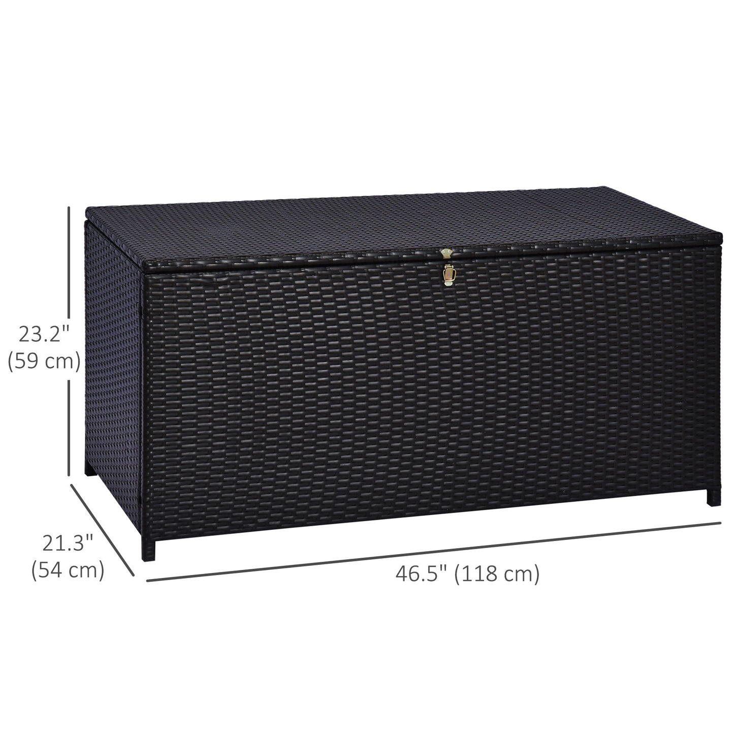 Wicker Outdoor Storage Box, 75 Gallon Deck Box with Gas Strut and Clamp Lid, Rattan Patio Storage Container for Gardening Tools, Pool Supplies, Dark Brown