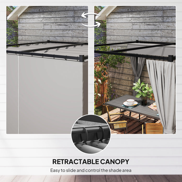 10' x 10' Light Grey Retractable Pergola with Sidewalls