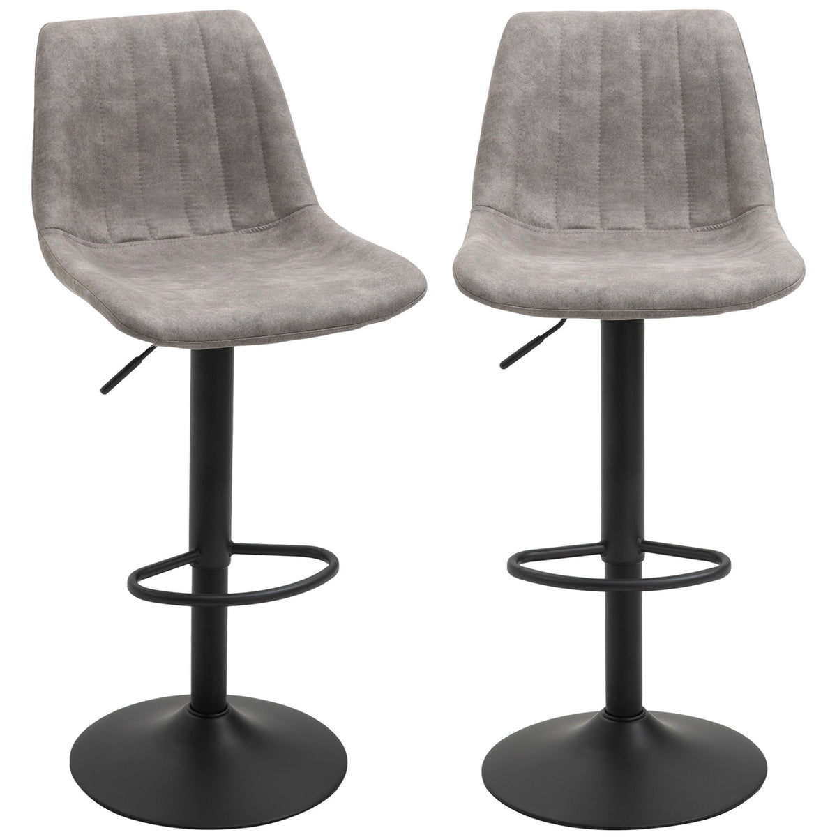 Adjustable Bar Stools Set of 2, Leathaire Swivel Barstools with Back and Footrest, Upholstered Bar Chairs for Kitchen, Dining Room, Home Pub, Grey