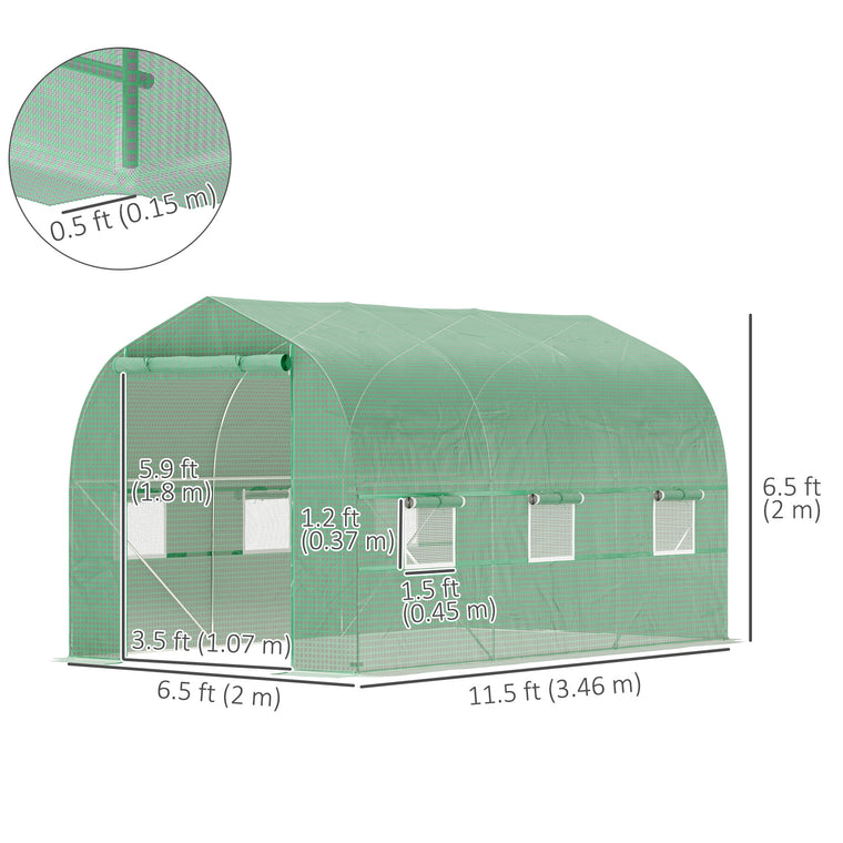 6.6' x 11' x 7' Green Portable Walk-In Tunnel Greenhouse