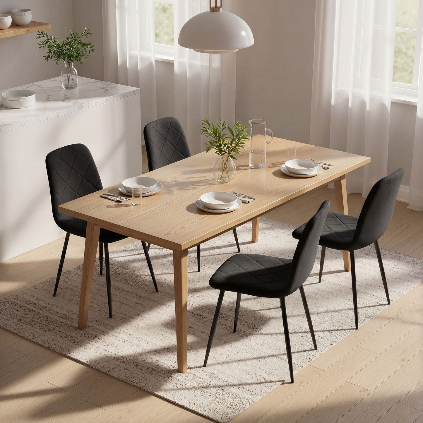 Dining Chairs Set of 4, Upholstered Dining Room Chairs with Steel Legs, Modern Kitchen Chair for Dining Room, Black