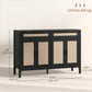 Kitchen Sideboard Cabinet, Boho Buffet Table with Decorative Rattan Doors and Drawers for Dining Room, Black
