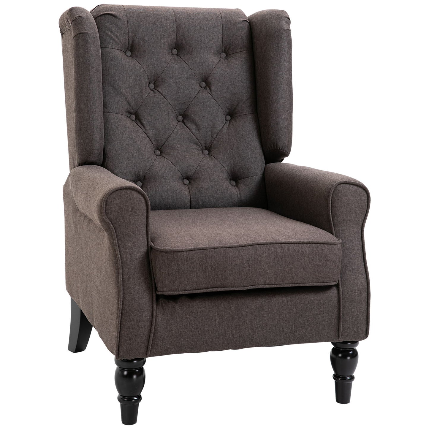 Modern Accent Chairs Button Tufted Armchair, Large Living Room Chair with Wood Legs, Rolled Arms, Thick Padding for Modern Homes, Brown