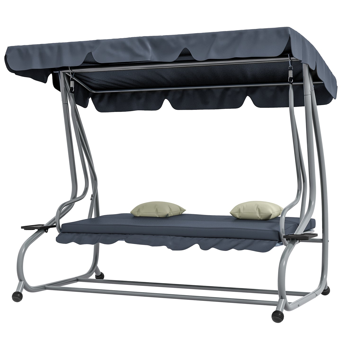 Outdoor 3-Seater Patio Swing Chair, Outdoor Swing Seat, with Adjustable Canopy and Two Pillows for Garden, Light Grey