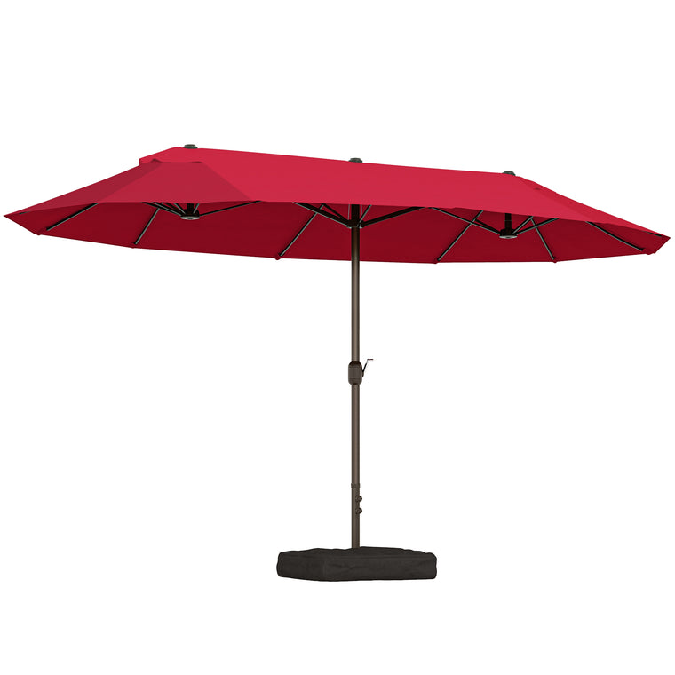 15' Wine Red Steel Table Umbrella with Twin Canopy & Lift Crank