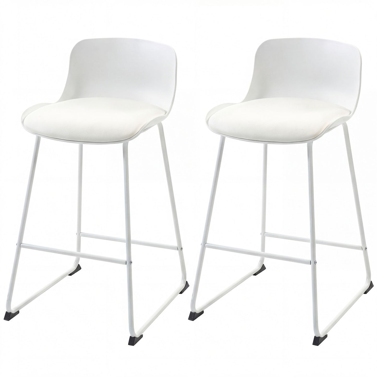 Modern Bar Stools Set of 2, PU Leather Barstools, Counter Height Kitchen Chairs for Breakfast Bars, Dining Room, White