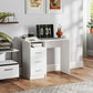 Computer Desk with Storage, 39" Home Office Desk with 3 Drawers nad Open Shelf, Writing Table for Bedroom, White