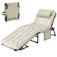 Folding Lounge Chair with 4-level Reclining Back & Cushion, Beige