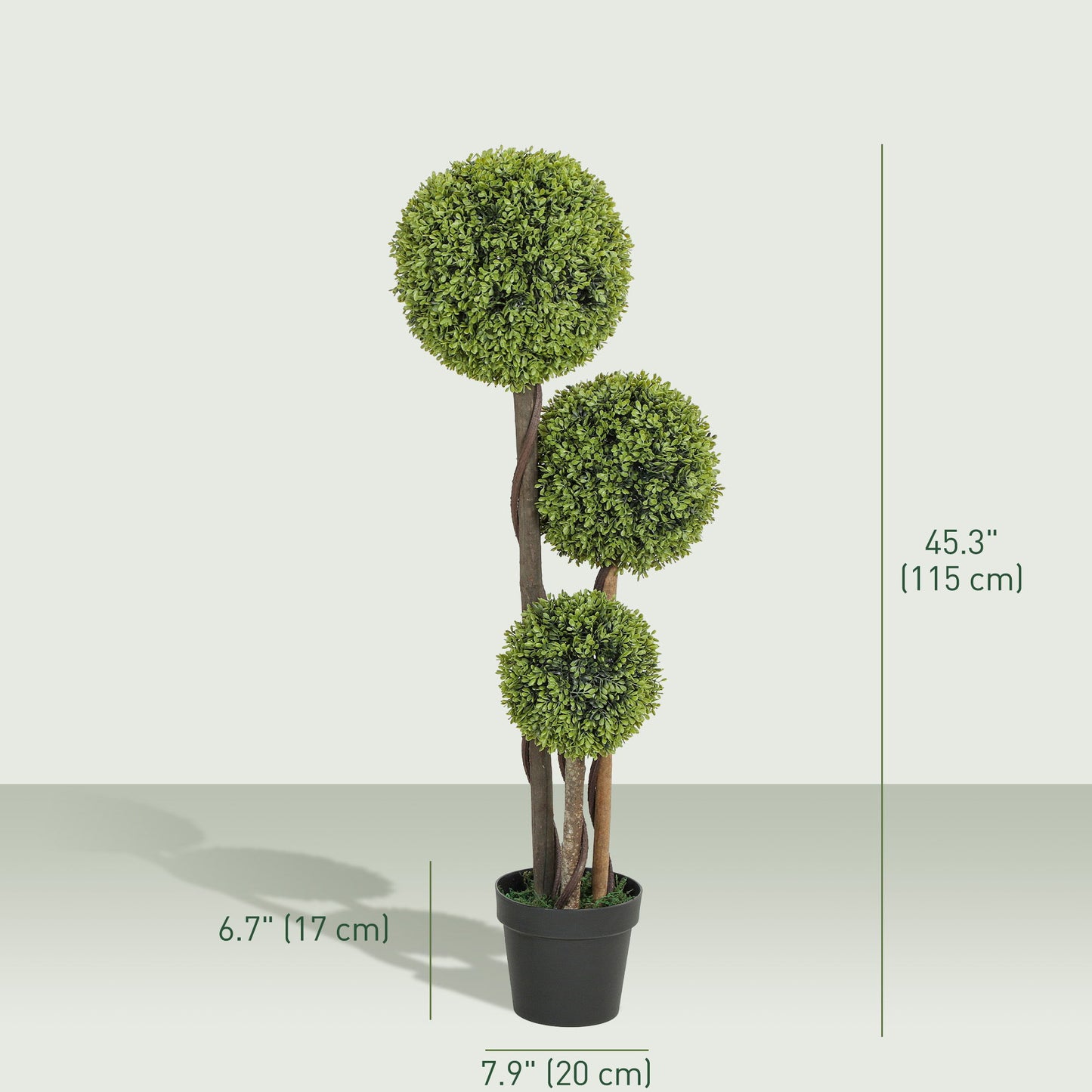 45 Inch Potted Fake Plant Set of 2, Artificial Boxwood Topiary Tree, Triple Ball Tree for Indoor and Outdoor, Green