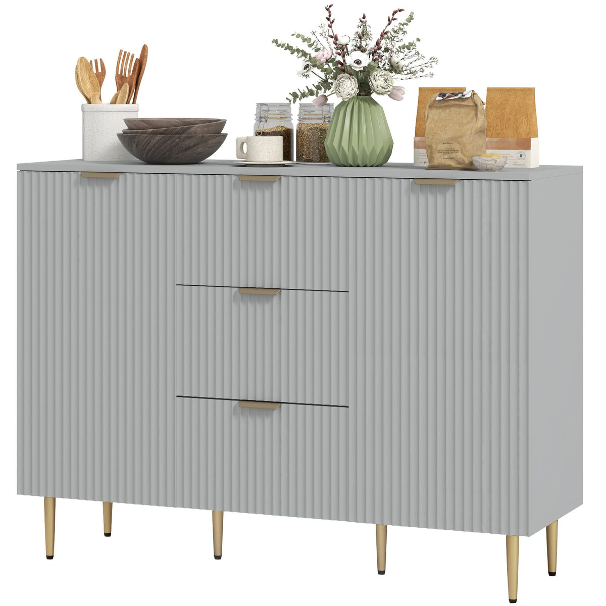 Sideboard Buffet Cabinet with 3 Drawers - Grey