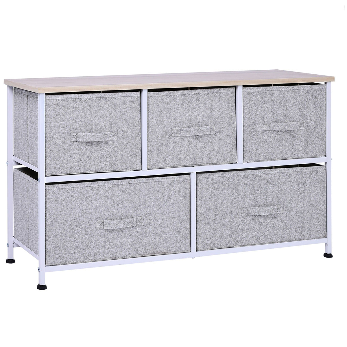 5-Drawer Linen Dresser Tower with Metal Frame - Grey