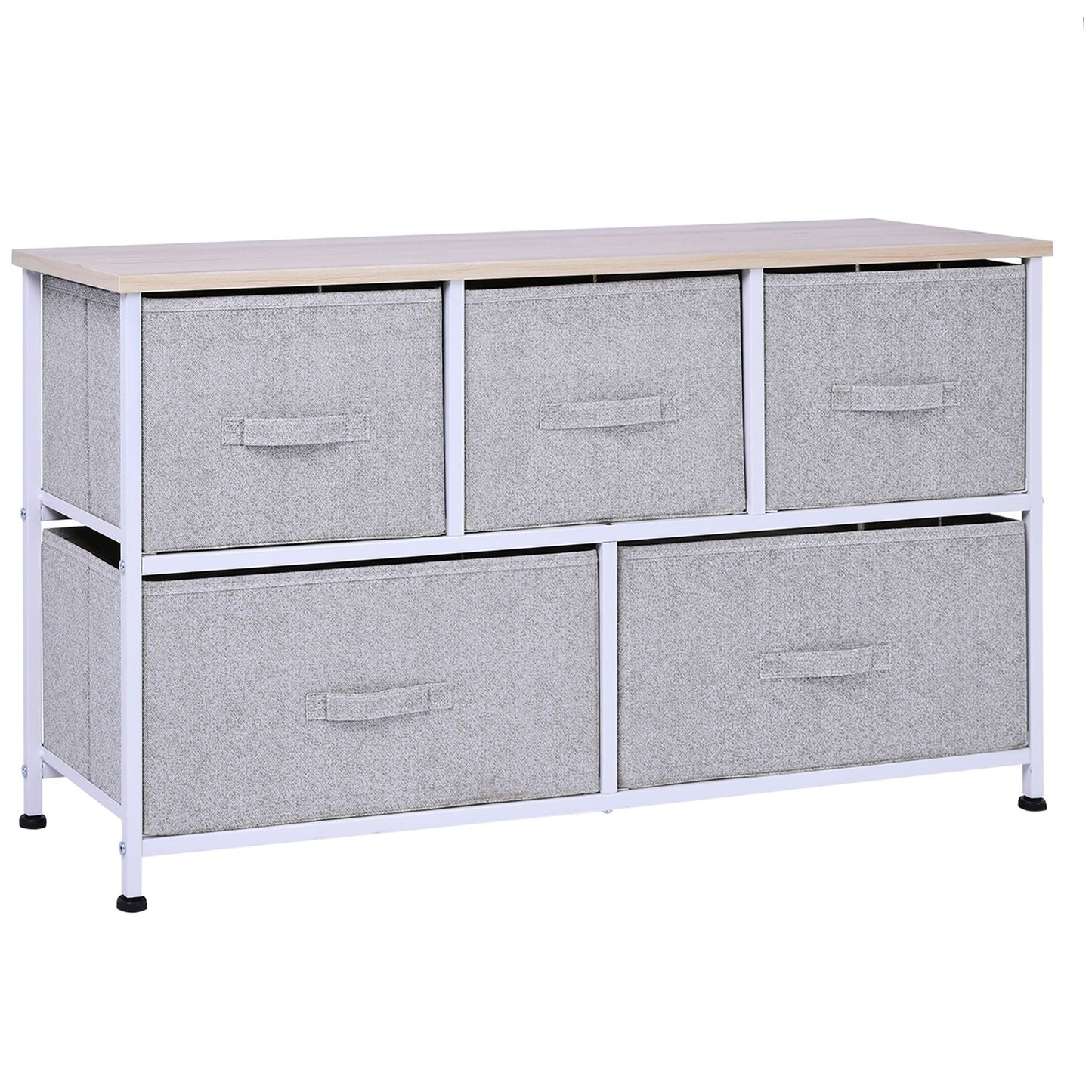 5-Drawer Linen Dresser Tower with Metal Frame - Grey