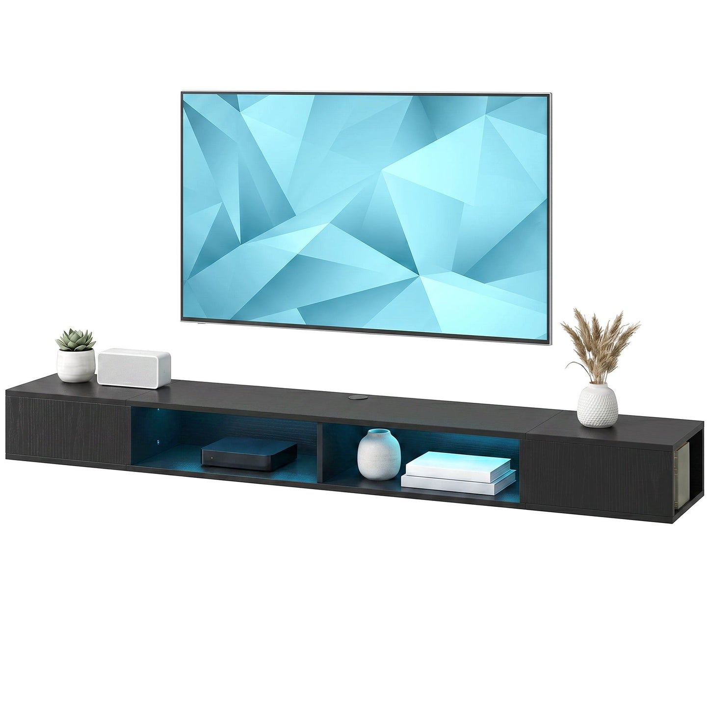 75" TV Stand with RGB LED Lights and Open Shelves - Black