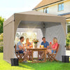 9.6 x 9.6 ft Pop Up Canopy Tent with 3 Sidewalls, UPF 50+ 1-Button Push Easy Setup Outdoor Instant Canopy, Khaki