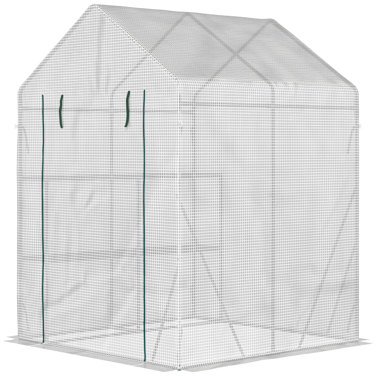 56" x 56" Walk-in Greenhouse Outdoor, Portable Gardening Plant Hot House with 2-Tier Shelf, Green