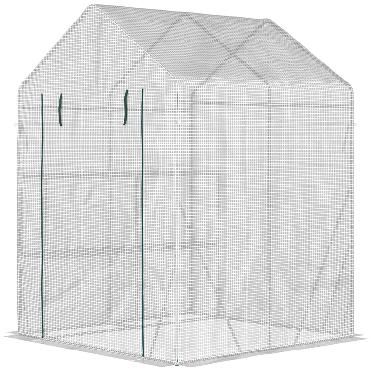 56" x 56" Green Walk-In Greenhouse with 2-Tier Shelf