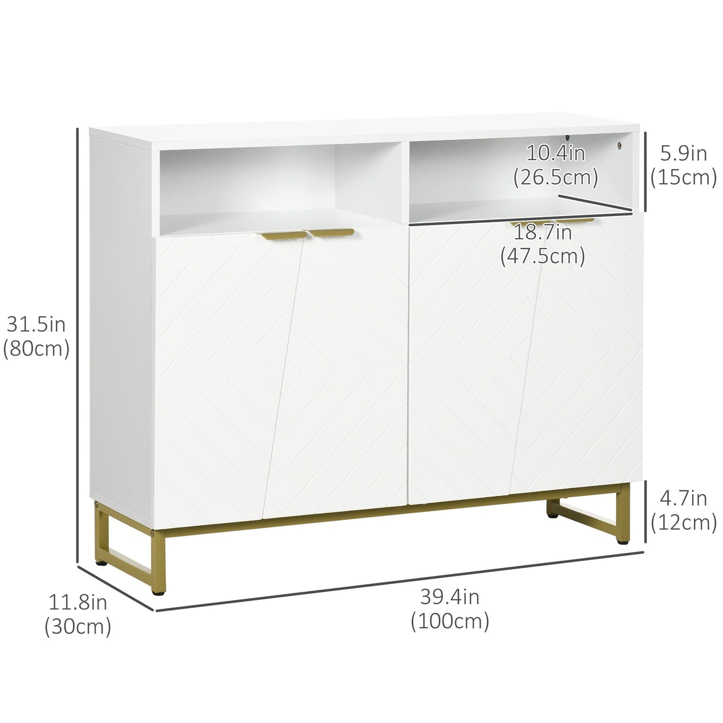 Sideboard Cabinet with 4 Doors and Metal Base - White