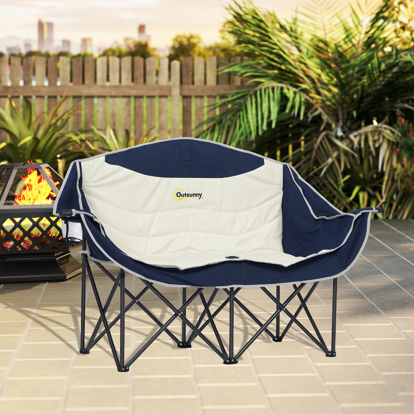Portable Camp Chair, Double Camping Chair with Cup Holders and Carry Bag, Support 551 lbs, Navy Blue
