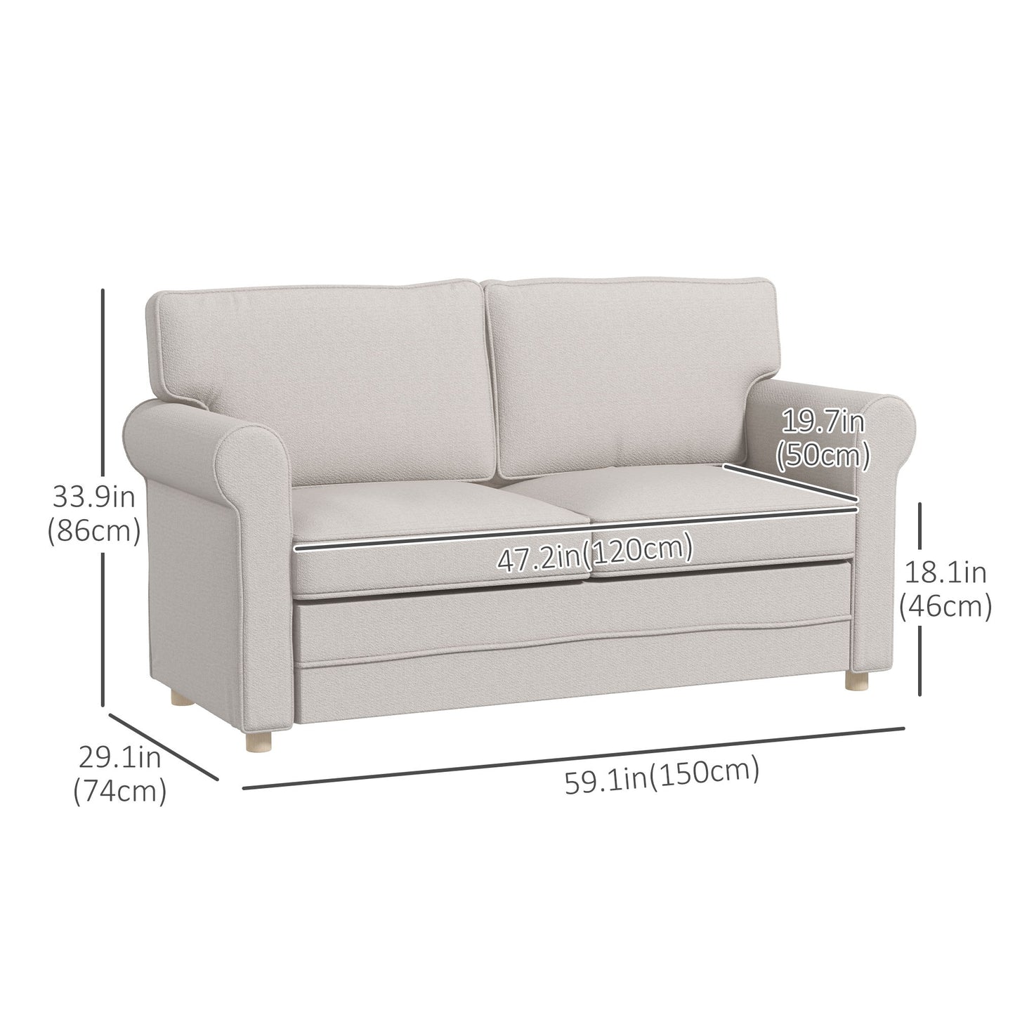 59" Loveseat Sofa for Bedroom, Modern Love Seats Furniture, Upholstered 2 Seater Couch with Solid Steel Frame and Beech Wood Legs for Living Room, Light Grey