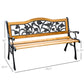 50" 2-Seater Garden Bench Chair, Loveseat for Yard, Lawn, Porch, Patio, Cast Iron/ Wooded, Natural