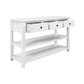 Mid-Century Retro Console Table with 2 Open Shelves, 3 Drawers, Pine Solid Wood Frame, Circular Handles, 50" L x 16" W x 30" H, White