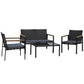 4 Pieces Wicker Patio Furniture Set with Cushions, Outdoor Rattan PE Rattan Conversation Set, Chairs and Loveseat with PS Board Armrests Decoration, Glass Top Table, Black