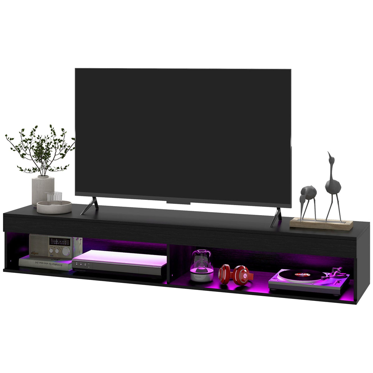 Wall-Mounted TV Stand with LED, Fits 75" - Black