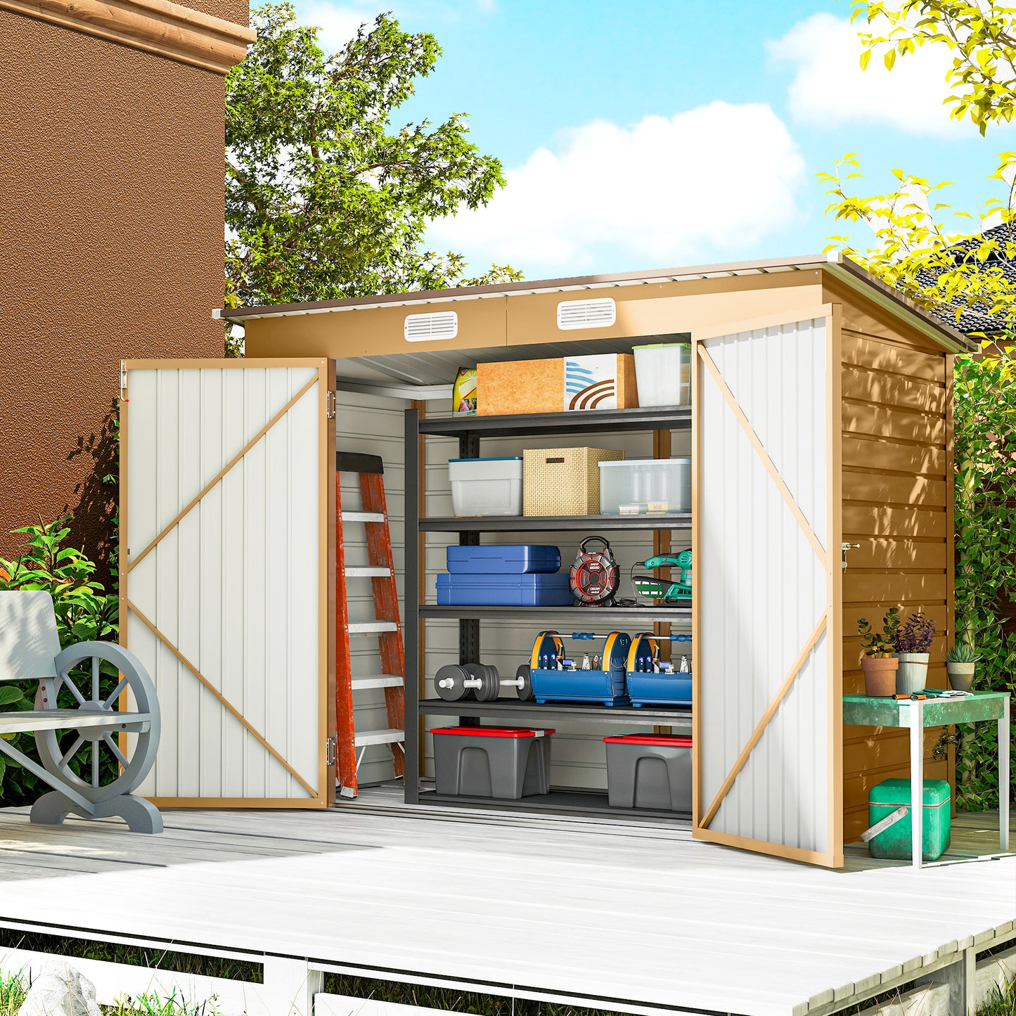 8' x 4' Galvanized Metal Shed with Double Doors