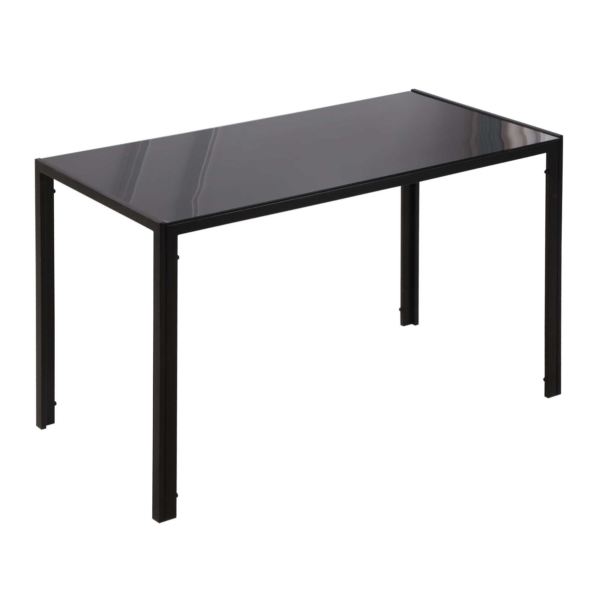 Rectangular Kitchen Table for 4 People, Dining Table with Tabletop Tempered Glass for Dining Room, Living Room, Black